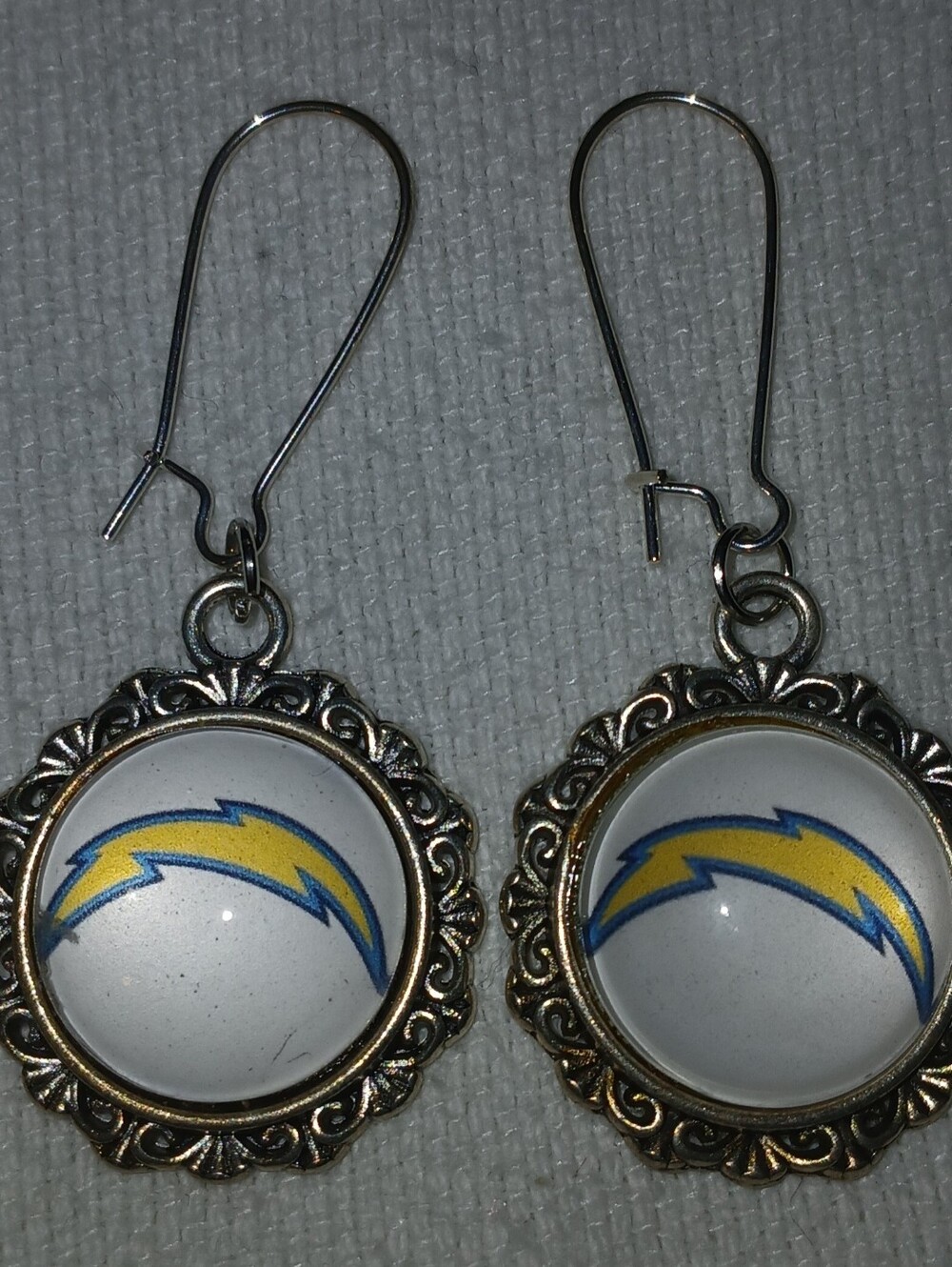 NWT Handcrafted Silver-Tone Yellow & Blue Lightning Bolt Drop Earrings Jewelry